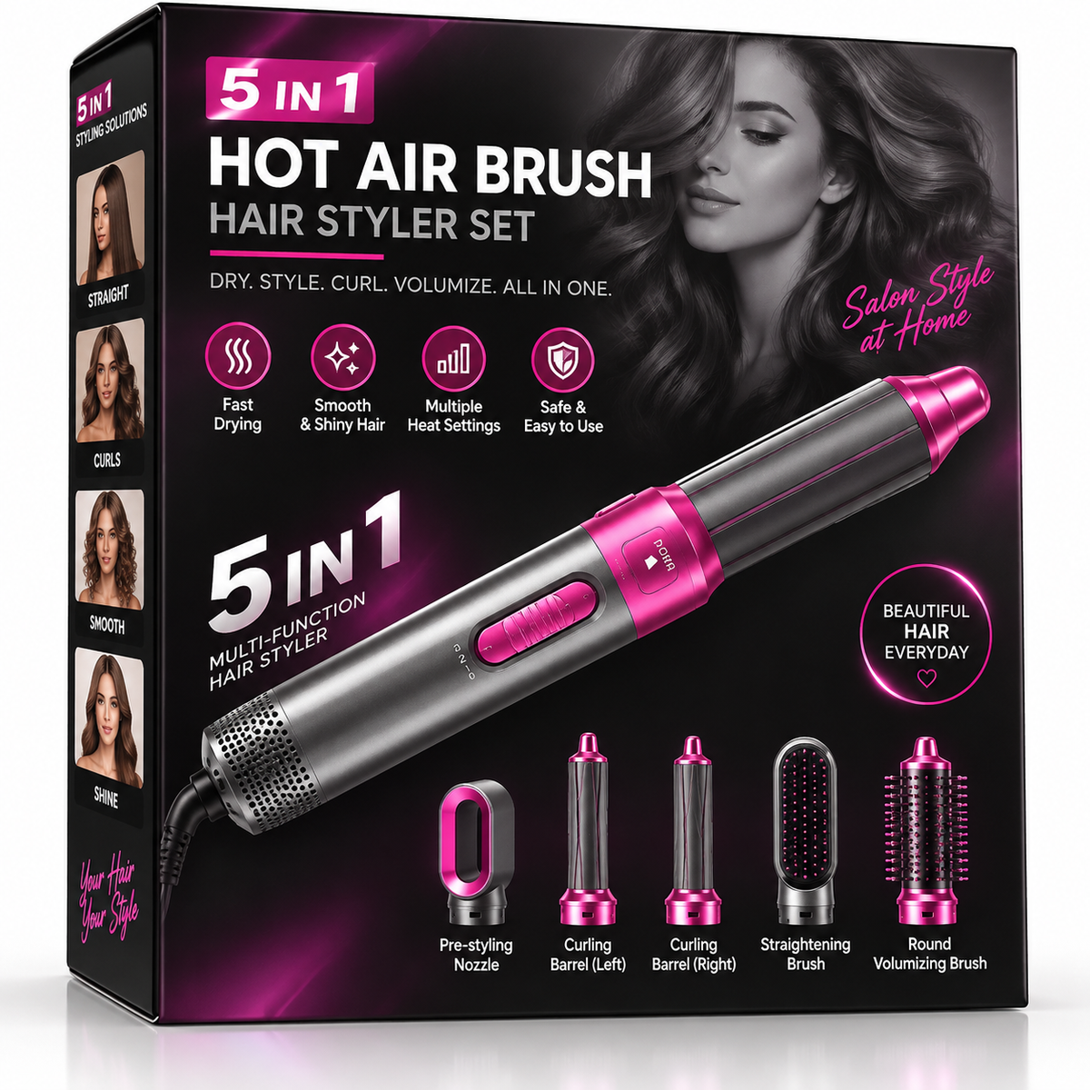 5-in-1 Hot Air Brush – Hair Dryer, Styler & Volumizer