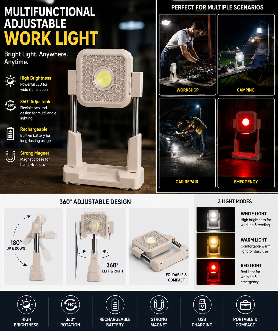 Multifunctional Adjustable Work Light