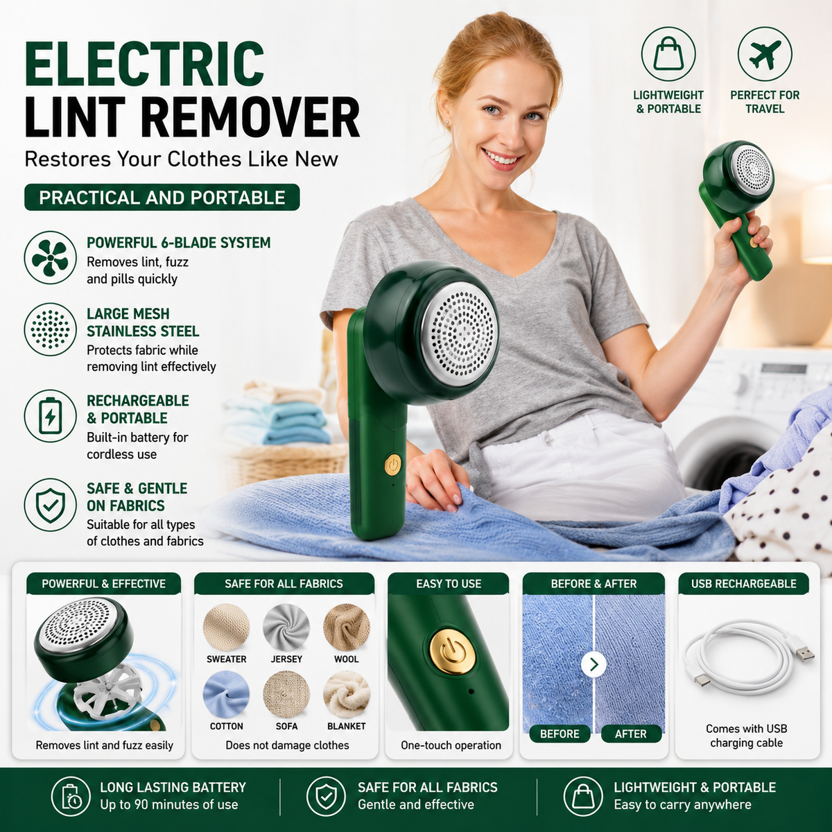 Rechargeable Lint Remover – Cordless Fabric Shaver & Garment Care Tool