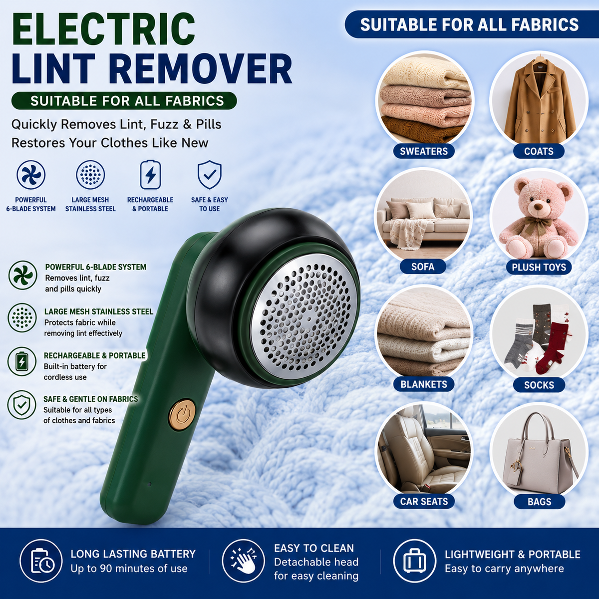 Rechargeable Lint Remover – Cordless Fabric Shaver & Garment Care Tool