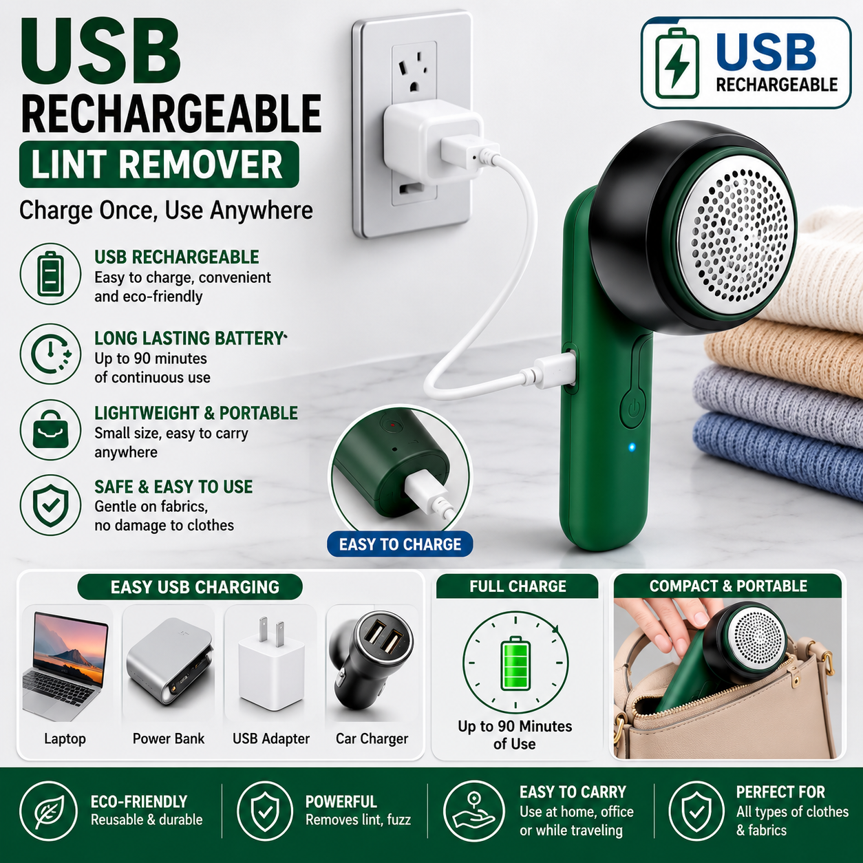 Rechargeable Lint Remover – Cordless Fabric Shaver & Garment Care Tool