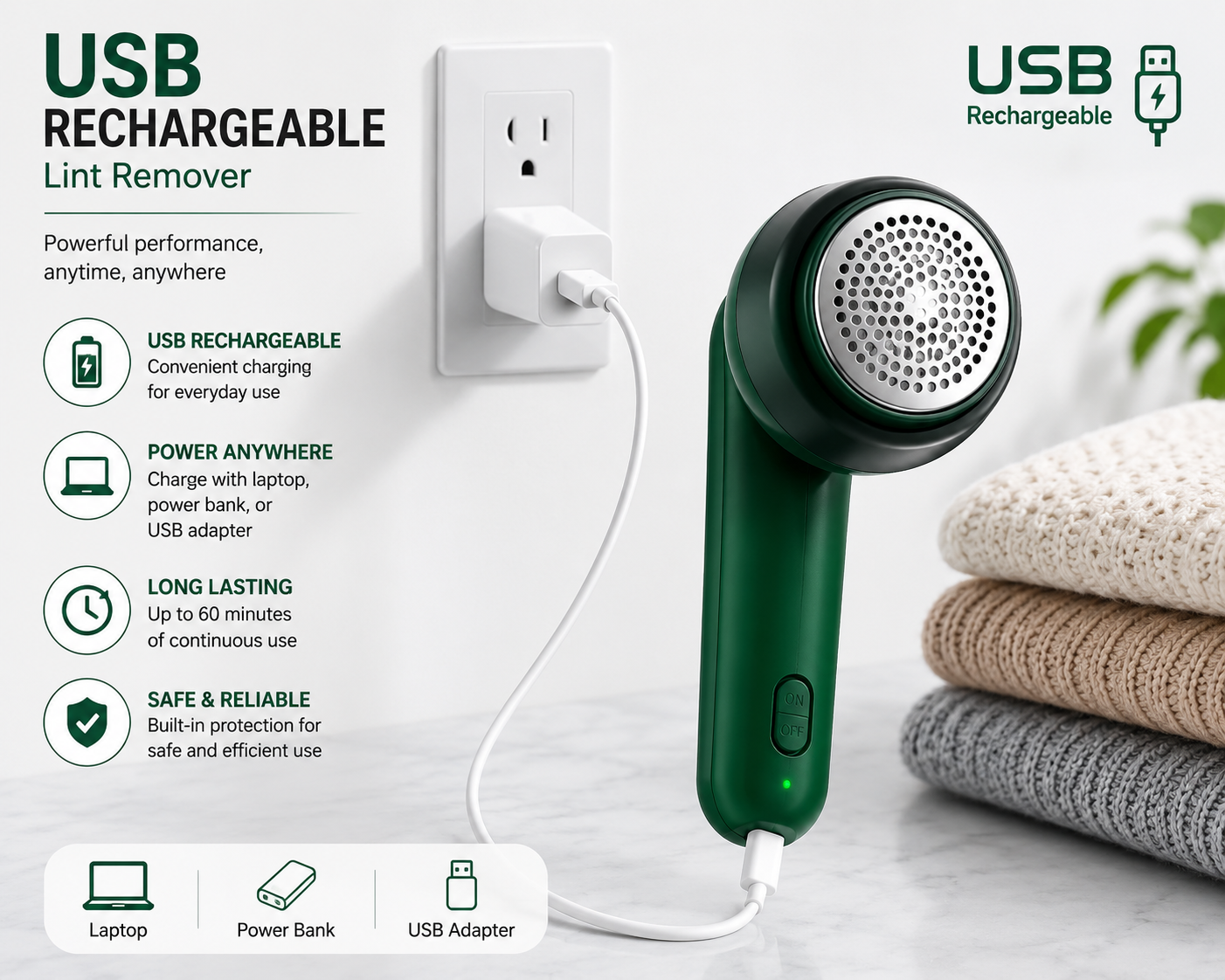 Rechargeable Lint Remover – Cordless Fabric Shaver & Garment Care Tool